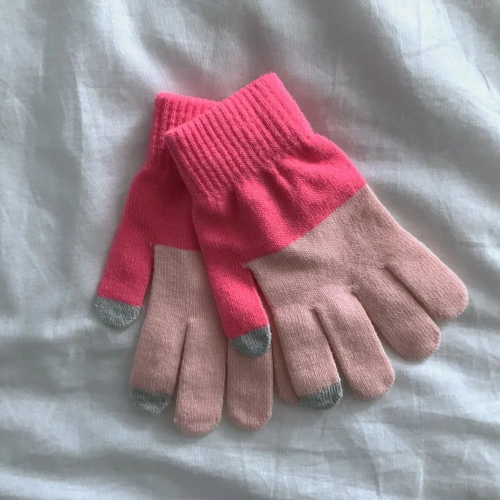 Old Navy Text Friendly Knit Gloves Pink Color Block